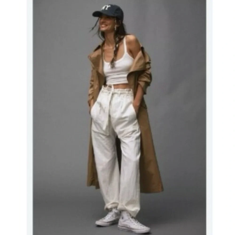 NWT Free People Sky Rider Cotton-Linen Blend Straight Leg Pants in Ecru Sz L - Picture 8 of 13